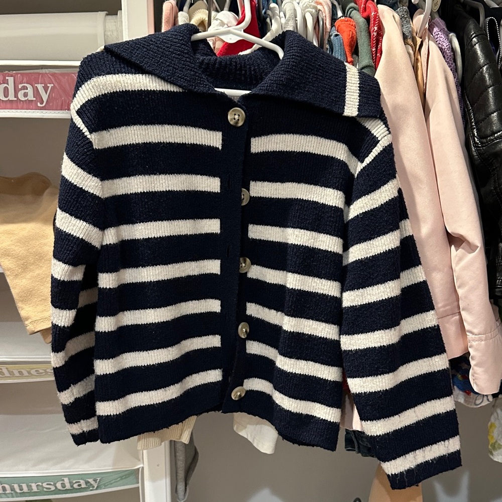 Zara Kids Navy and White Button-Up Sweater
